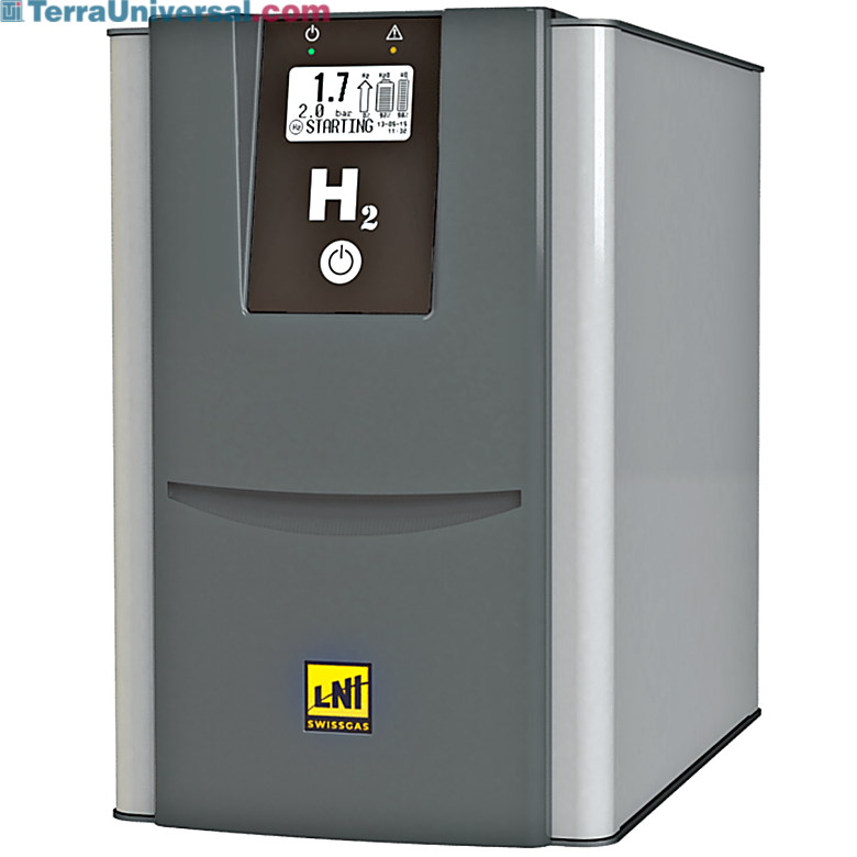 HG Pro PEM Hydrogen Generators have a 1,500 cc/min flowrate, up to 16 bar (232 psi), 3L tank, a multilayer PEM cell, and a two-column drying PSA system  |  7200-PP-06 displayed