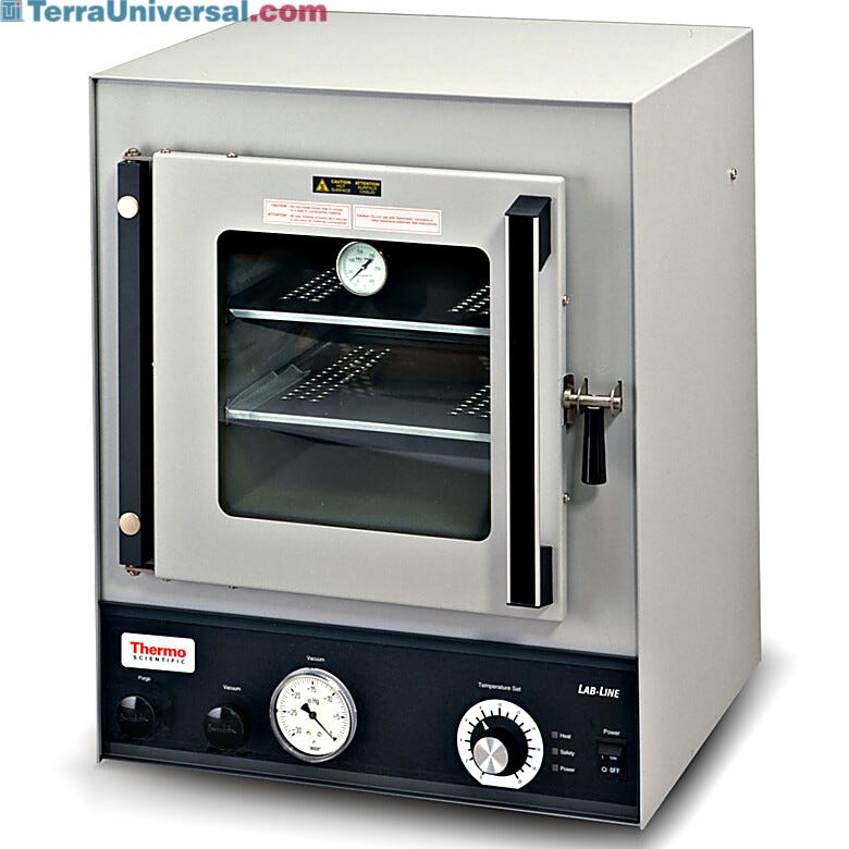 Hi-Temp vacuum oven provides uniform heating and cooling and eliminates the hazards associated with open-wire heaters  |  3700-39 displayed
