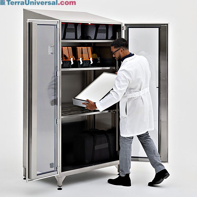 Shelves can be adjusted by operator to accommodate to product size