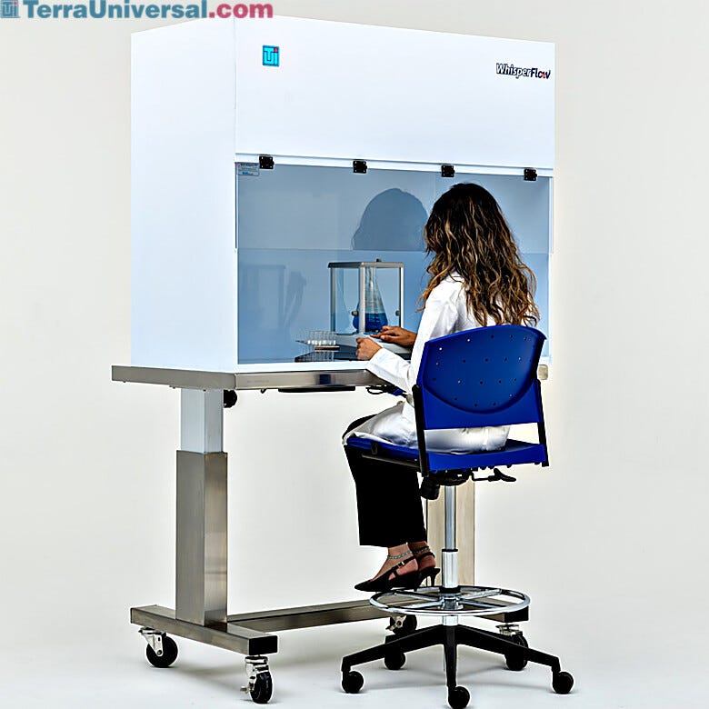 Portable clean bench with static-dissipative PVC sash for contamination-sensitive applications and recessed LED lighting  |  1688-40A displayed