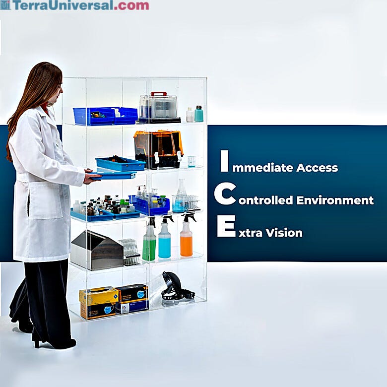 Transparent walls offer unobstructed sightlines throughout the entire cabinet, allowing users to quickly identify and retrieve items from any location  |  3948-31 displayed