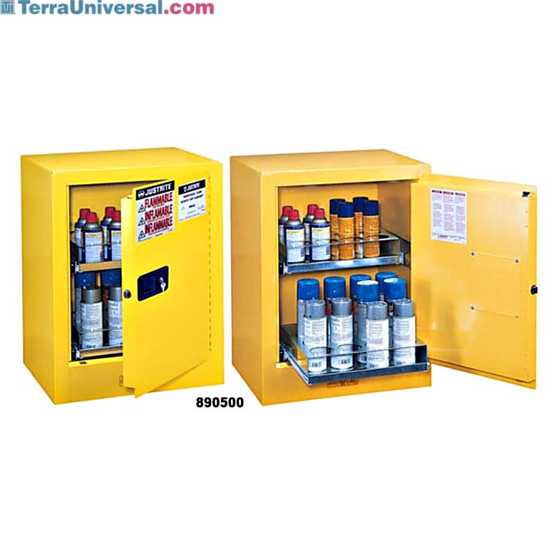 Sure-Grip EX benchtop flammables safety cabinet stores and organizes aerosol cans in a compact footprint that fits anywhere  |  1619-93 displayed