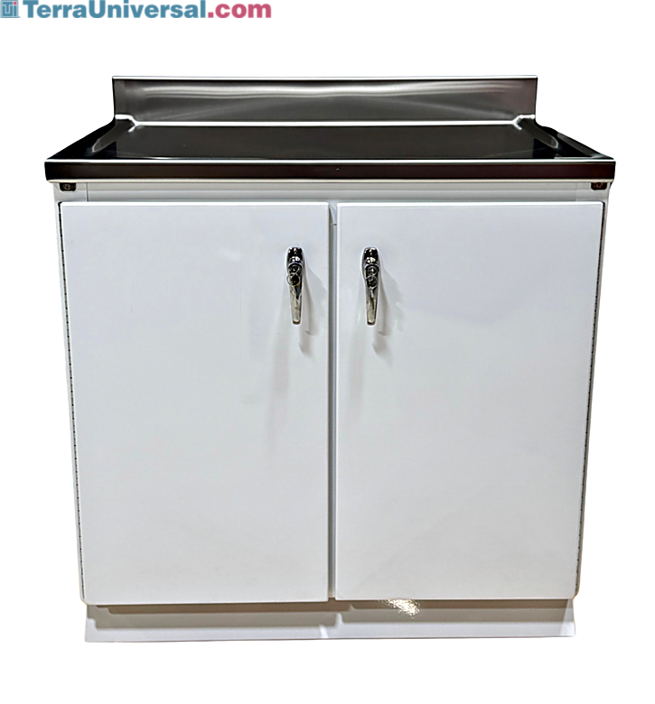 Lead-lined cabinet with two swing doors in powder-coated finish with stainless steel marine edge counter top and backsplash  |  5609-14 displayed