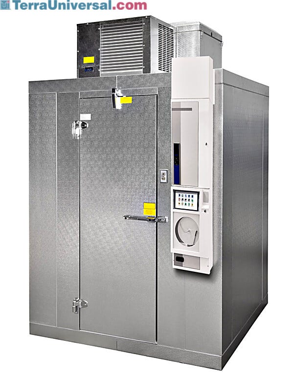 Modular mini cold room featuring ceiling-mounted SciPak™ refrigeration and LogiTemp® Plus digital control system  |  6604-71-0606 displayed