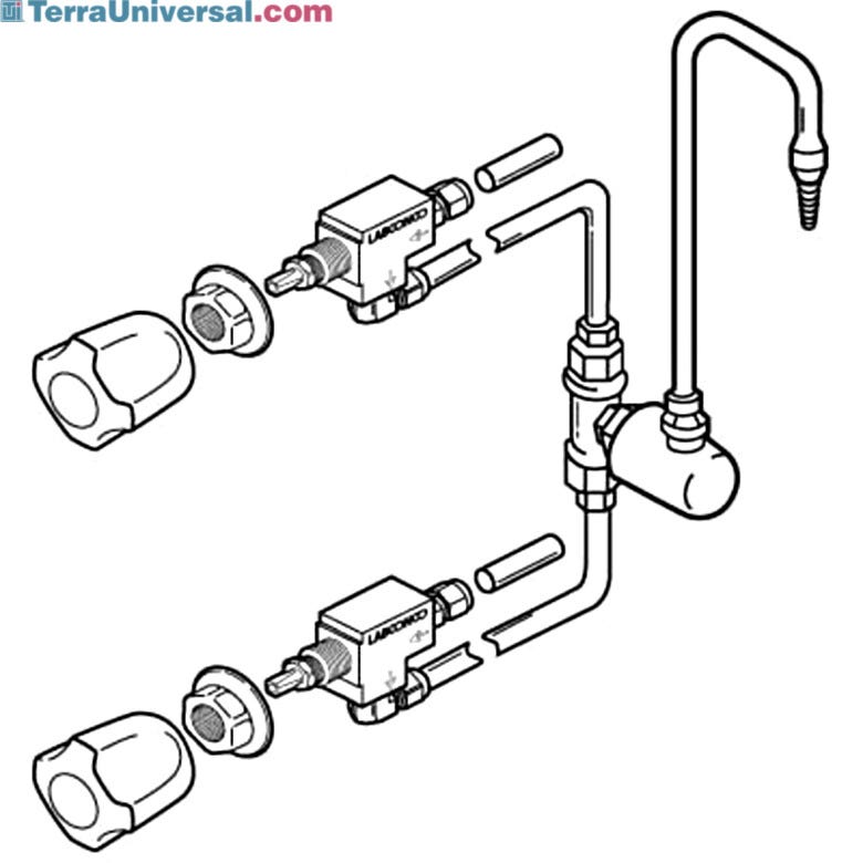 Illustration of the mixed cold/hot water service fixture kit with gooseneck faucet for fume hoods | 3644-93 displayed