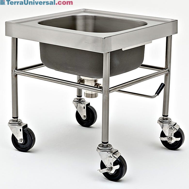 Cleanroom mobile sink with stainless steel construction resists corrosion and chemical damage in wet areas | 1373-64 displayed