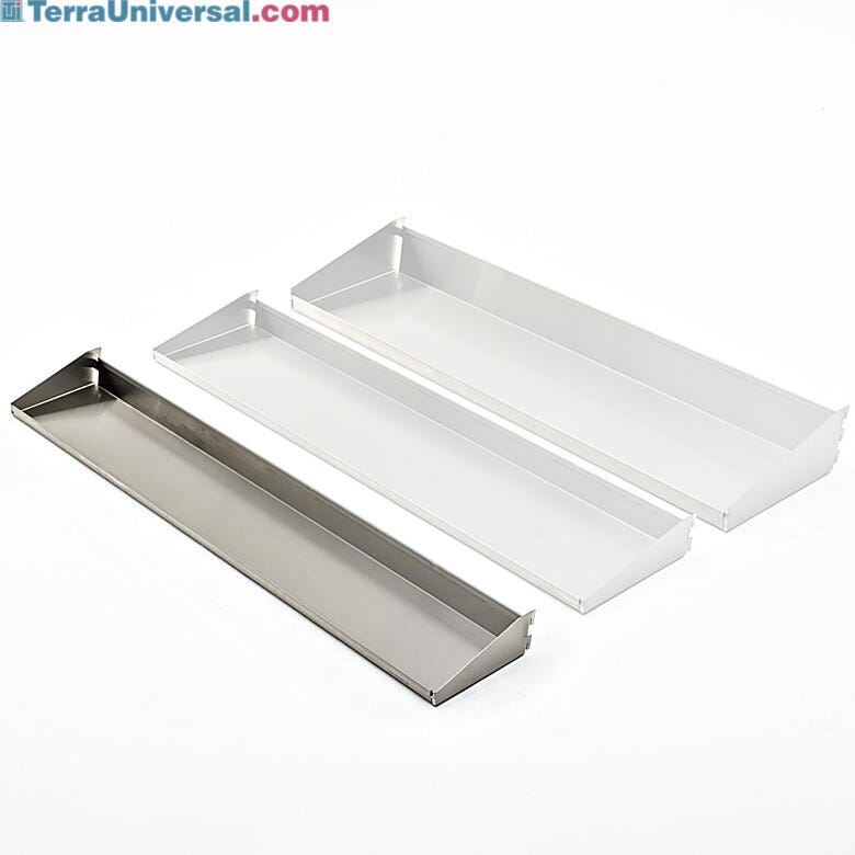 The small shelf used on the Mobile Storage Bin Rack to hold parts-dispensing bins  |  9611-79 displayed