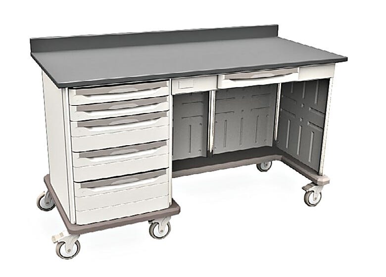 Starsys mobile work center with epoxy resin top, kneewell and standard drawers  |  1311-38 displayed