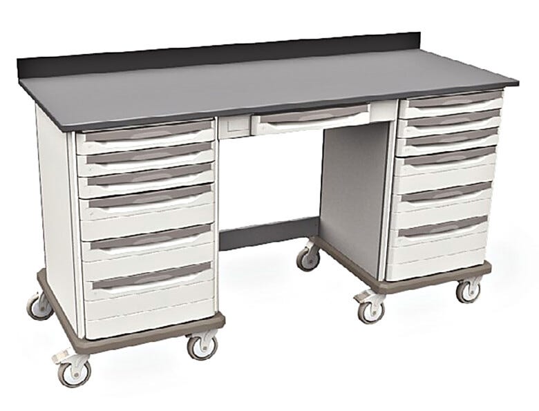 Starsys mobile work center with epoxy resin top, kneewell and standard drawers  |  1311-43 displayed