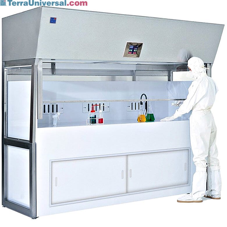 The Standard Modular Wet Cleaning Bench is ideal for isolating bath controls from the processing, which eliminates any chance of contamination  |  2001-07 displayed