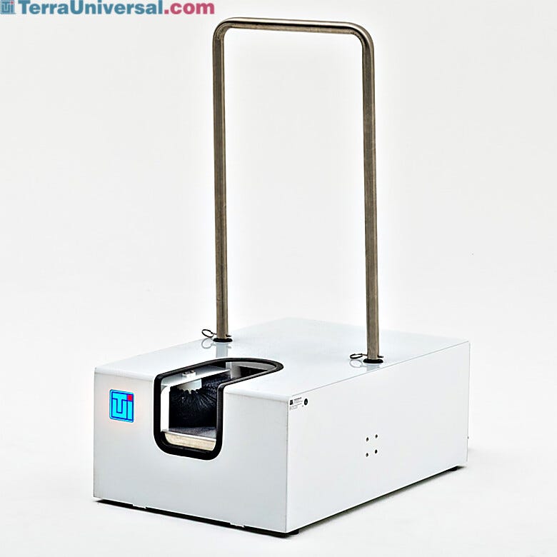 Powder-coated steel motorized shoe cleaner provides efficient footwear cleaning  |  1784-14B displayed
