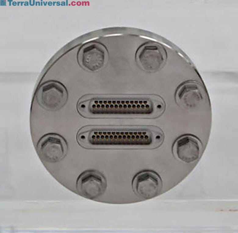 Multpin feedthru installed in acrylic vacuum chamber. | 5235-46 displayed