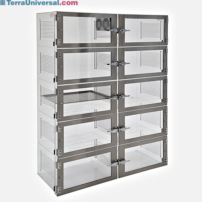 IsoDry nitrogen desiccator cabinet, acrylic, 10 chambers with automatic RH control | 3950-36F-ISO | 3950-38F-ISO displayed