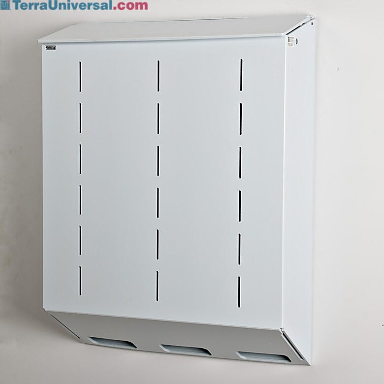 Polypropylene glove holder with 3 compartments, wall mount design and no catch basin, 24