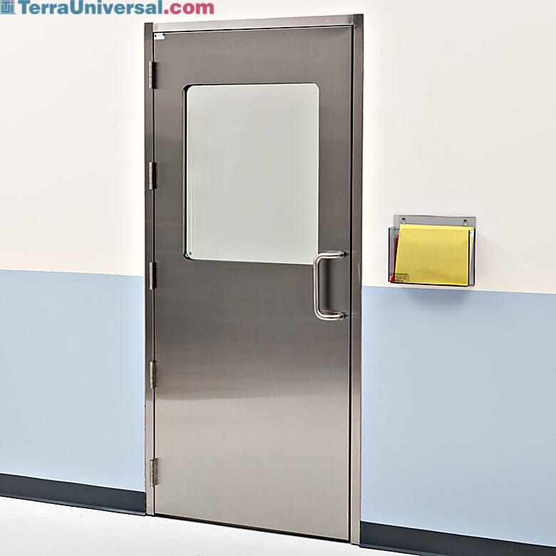 Left-hand swing stainless steel door with partial view tempered glass window  |  6602-79A-L displayed