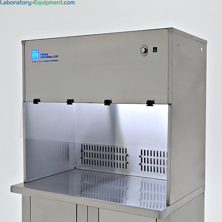 Stainless steel ISO 5 recirculating vertical laminar flow hood with adjustable rear vents; 48
