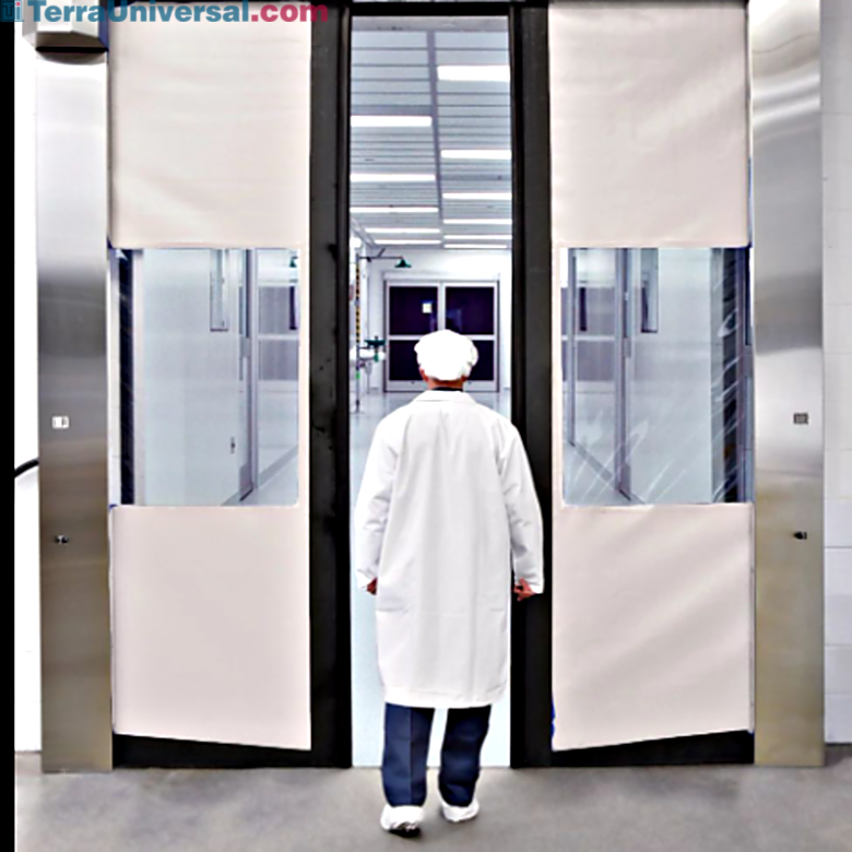 The Rite-Hite ISO-Clean® split door enables rapid, seamless access into controlled cleanroom spaces