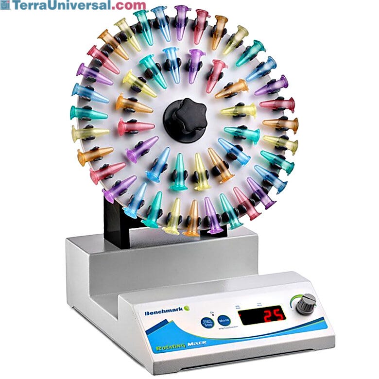 Rotating Mixer by Benchmark Scientific features an alternating-reverse mode for vigorous mixing applications; accepts 12 x 50 ml, 20 x 15ml or 48 x 2.0ml tubes | 2808-03 displayed