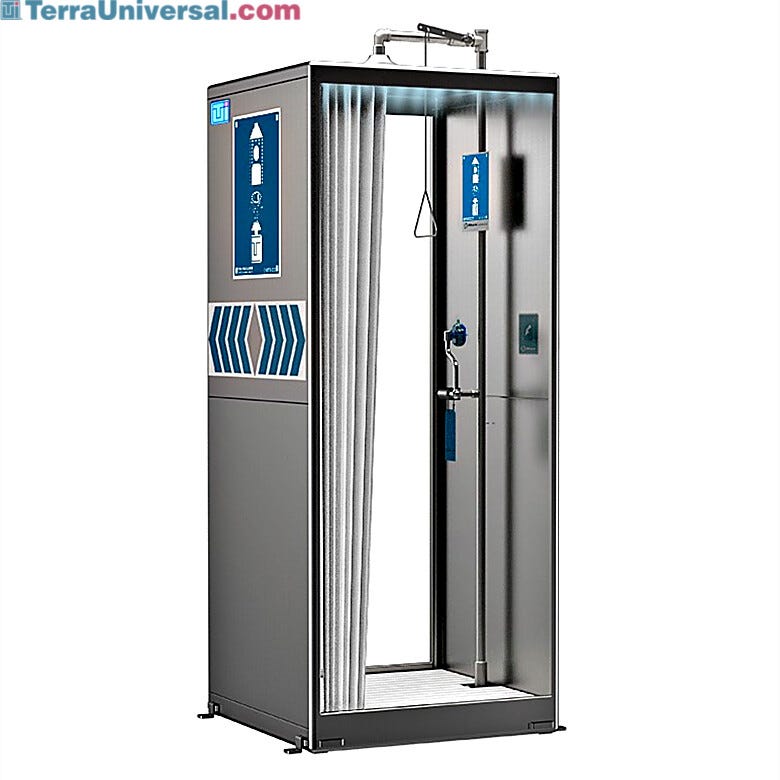 Stainless steel safety shower rinses off any chemical, acid, or other contaminants  |  1532-62 displayed