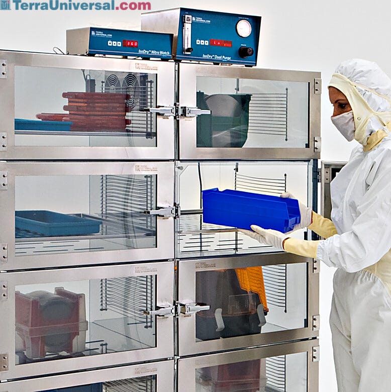 IsoDry nitrogen desiccator cabinets provide unsurpassed humidity uniformity; acrylic lends strength and visiblity of stored parts. Shown with optional controlle  |  3950-36F-ISO displayed