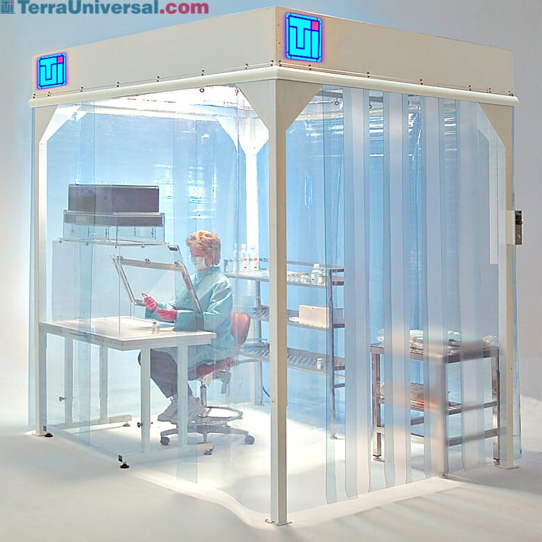 Softwall modular cleanroom provides an economical, versatile enclosure that meets ISO 5 – 8 particle requirements; stocked models ship in 1-3 days!
