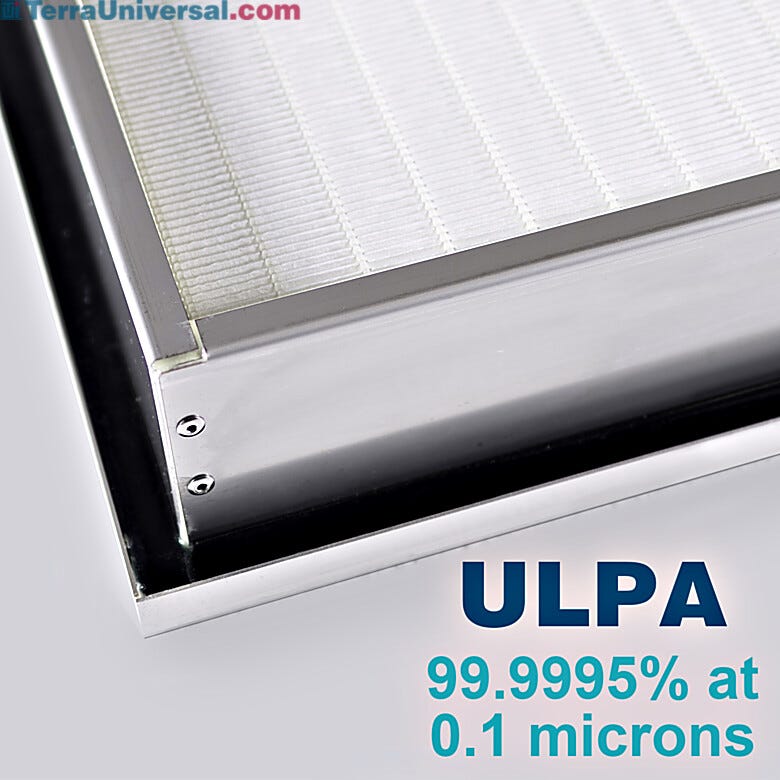 Room-side removable (RSR) ULPA filter with stainless steel frame. Allows filter to be quickly removed without dismantling FFU from the ceiling  |  6601-28-RS displayed