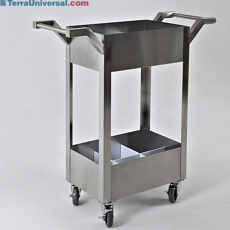 Stainless steel chemical transport cart, dual handle design, removable polypropylene inserts, fits 12 one-gallon jugs (6 on top, 6 on bottom) | 3401-05 displayed