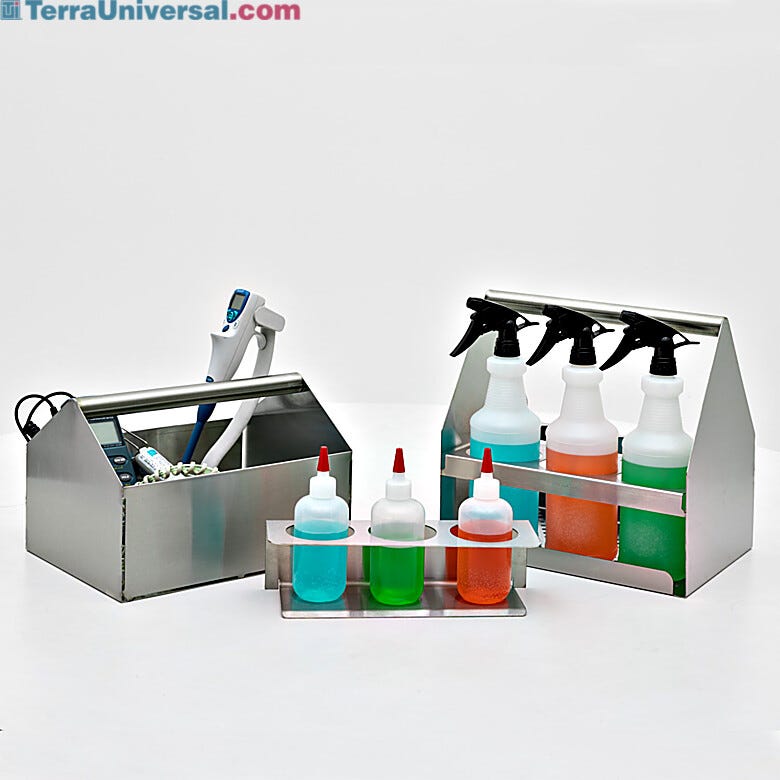Terra's 304 stainless steel cleanroom supply holders offer versatile compartment sizes for your cleanroom needs  |  4005-PP-05 displayed