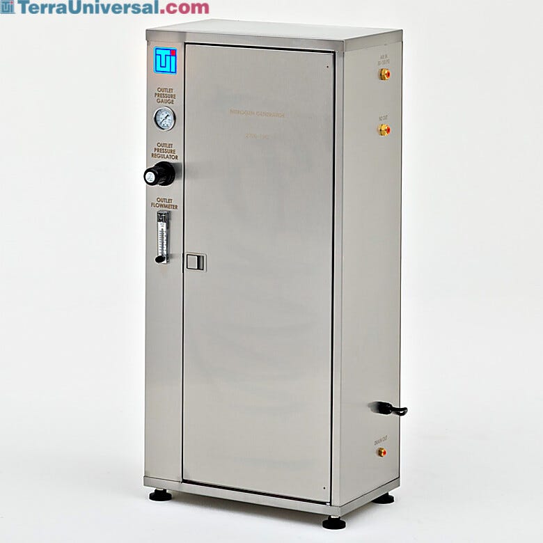 Compact nitrogen generator with purity control, low-pressure alert, and prefilters | 2700-12C displayed