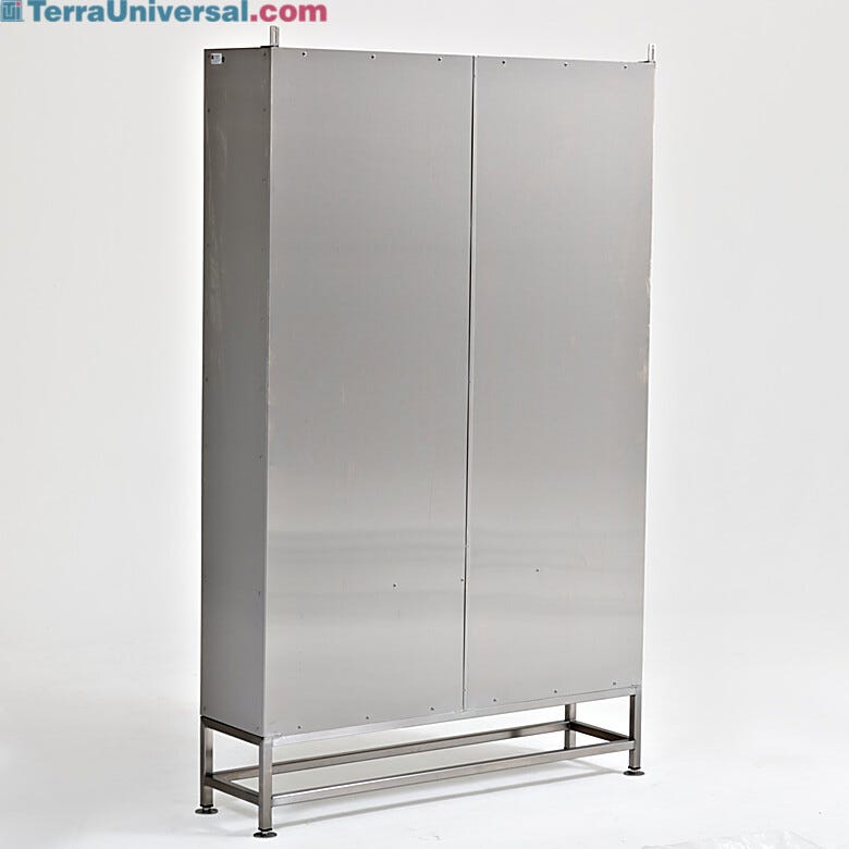 Stainless steel bootie rack backing sheet prevents items from falling out of cubbies | 3055-23-4814 displayed