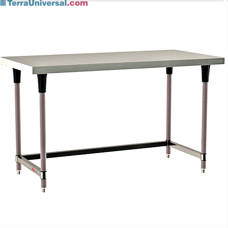 Standard 304 Stainless Steel TableWorx Work Tables with Microban antimicrobial Metroseal Legs and 3-Sided Frame by Metro; various sizes and mobile options