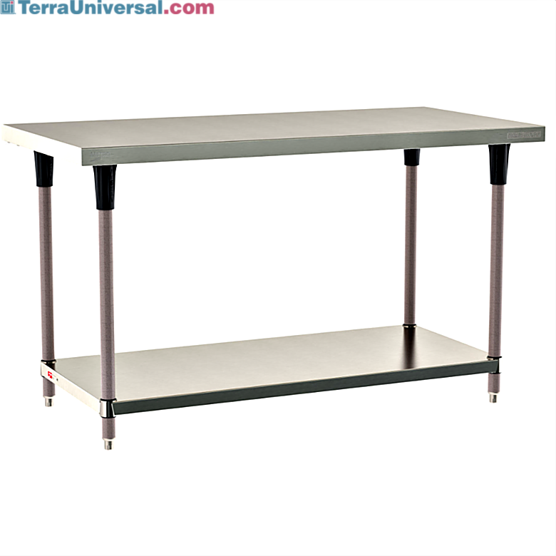 Standard 304 Stainless Steel TableWorx Work Tables with Microban antimicrobial Metroseal Legs and Under Shelf by Metro; additional sizes and mobile options  |  1543-PP-02 displayed