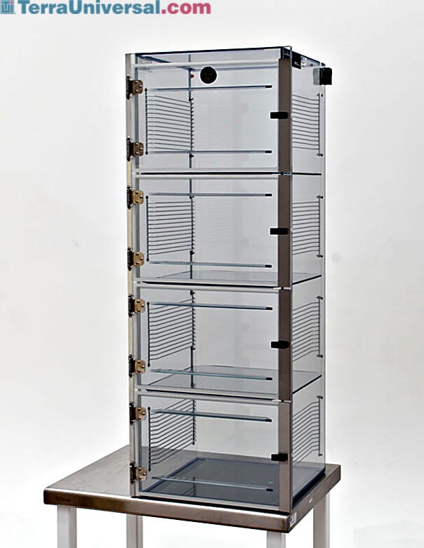 ValuLine® static-safe desiccator cabinet, static-dissipative PVC, 4 chambers with adjustable shelving  |  3949-33C displayed