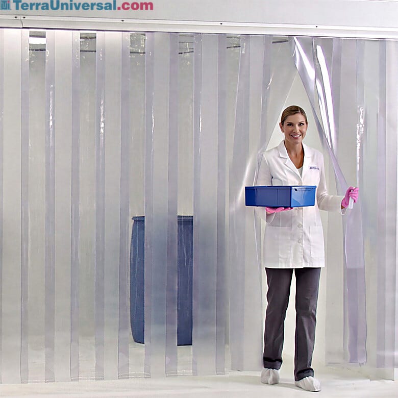 Anti-static PVC strip shields are suitable for all classes of cleanrooms and all levels of process isolation  |  1320S-08 displayed