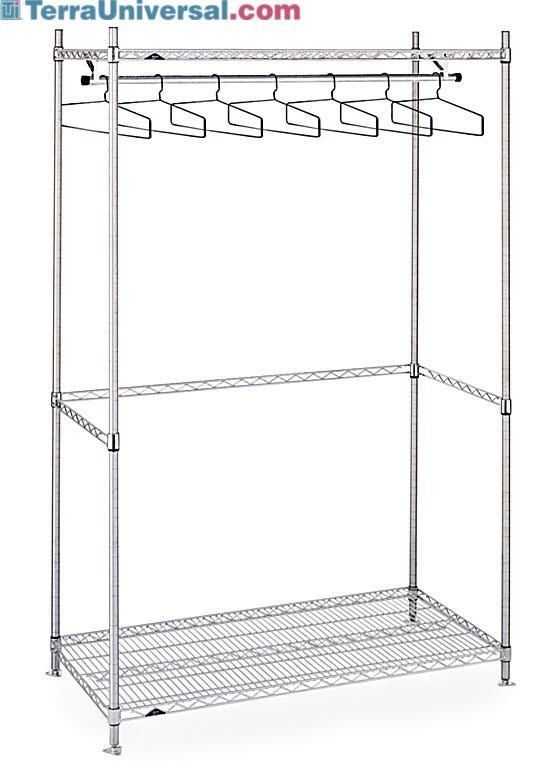 Stainless steel Upright Garment Racks provide clean, space-efficient storage of cleanroom frocks, coveralls and other apparel | 2650-16 displayed
