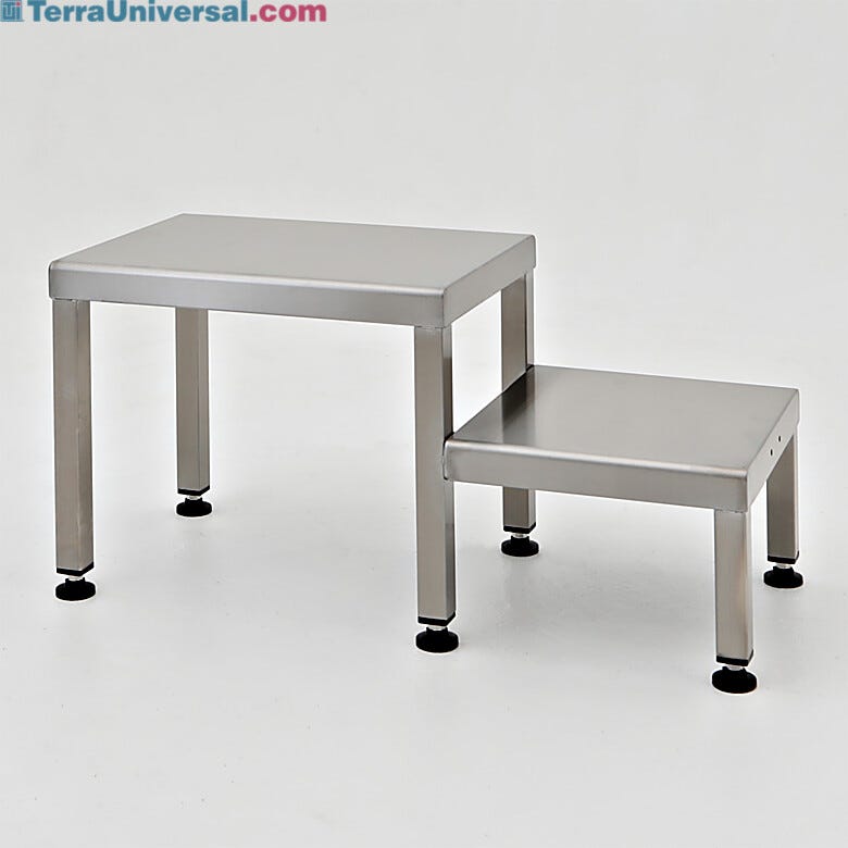 Two level gowning bench helps minimize unnecessary bending; ideal for cleanroom gowning procedures while sitting to put on or remove coveralls and footwear  |  1530-35A displayed