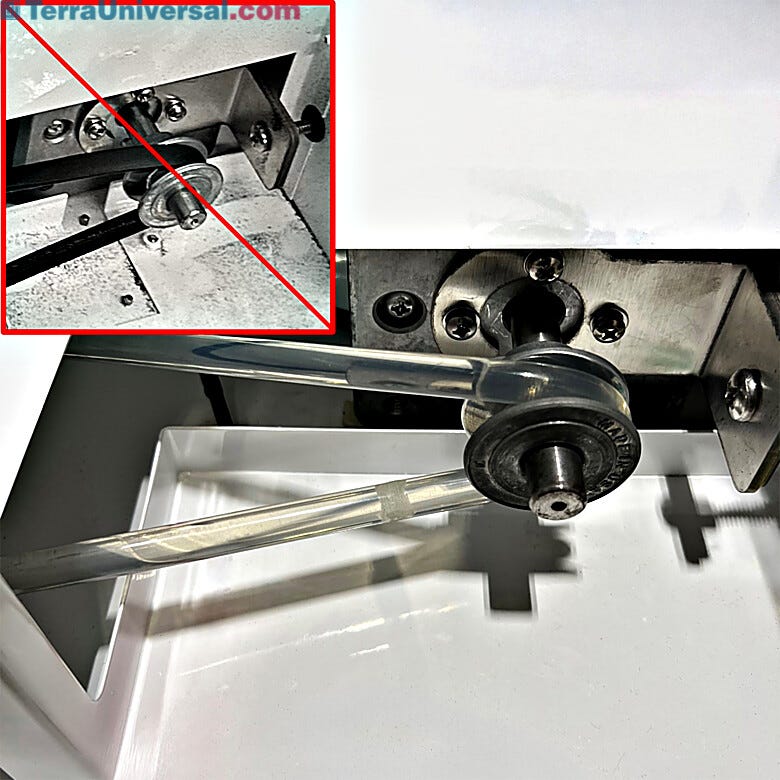 Clear abrasion resistant polyurethane belt offers longer life span and cleaner operation with far less particulates shed than ordinary rubber belts | 1784-18A displayed