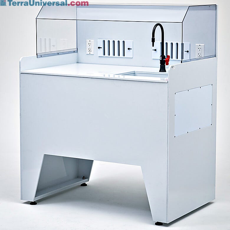 The ValuLine® Open Wet Bench is an affordable all-in-one wet processing station made of white polypropylene  |  2020-48-VL displayed