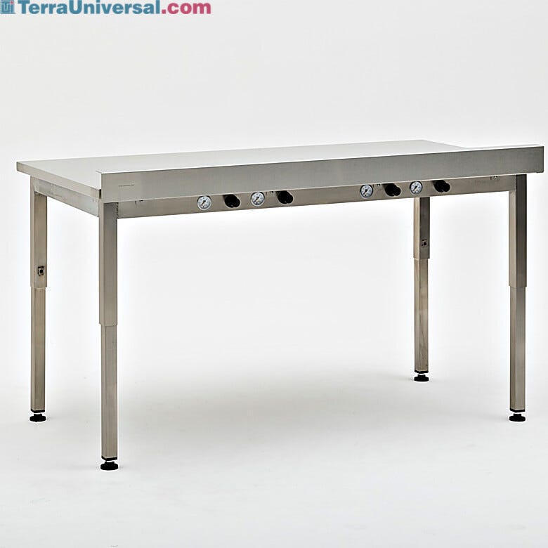Stainless steel vibration isolation workstation with multiple pressure gauges, height-adjustable legs and leveling feet  |  1570-81A displayed