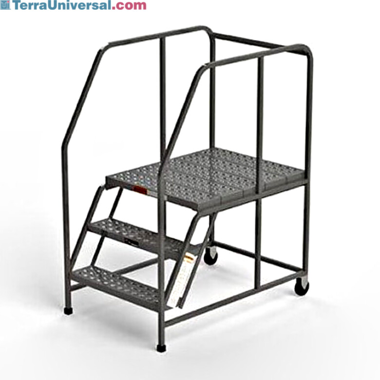 OSHA W027H 3-Step Steel Mobile Work Platform by EGA Products with handrails, perforated EZY-Tread, 4