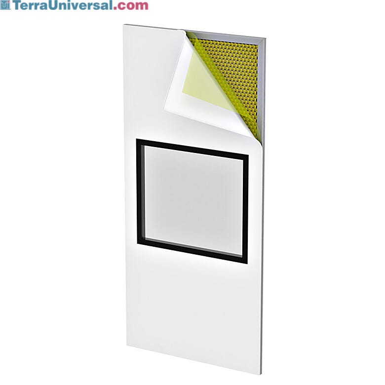 Wall panels consist of an aluminum square tube frame, with aluminum honeycomb core sandwhiched and bonded between uPVC sheetmetal skin  |  6606-50 displayed