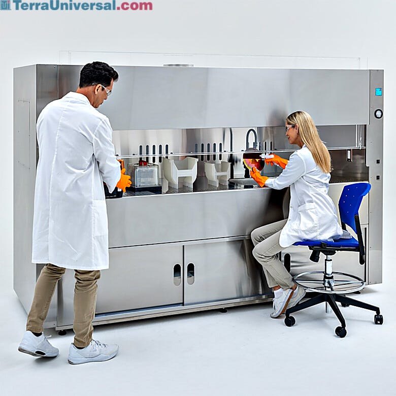 Stainless steel wet processing station, 9ft wide, with slide-up SD-PVC shield; sash is counter-weighted to easily slide and hold in any position | 7018-03 displayed