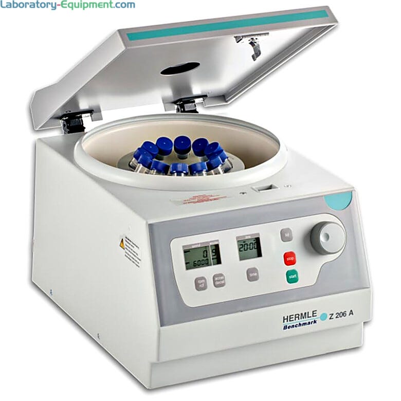 Hermle’s Z206 compact centrifuge, holds tubes in swing-out or angle rotors | 2823-51 displayed
