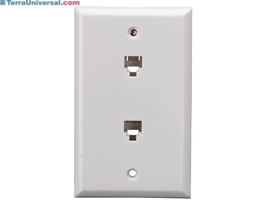 Flat phone jack wall plate enables 2 phones to be plugged in  |  6703-93 displayed