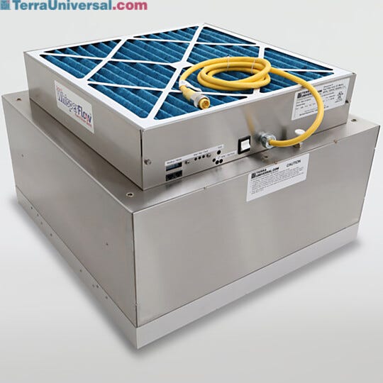 Room-side replaceable EC Fan Filter Unit is serviced in minutes without ceiling breach or cleanroom shut-down; all-stainless steel construction | 6601-22B-URSS-EC displayed