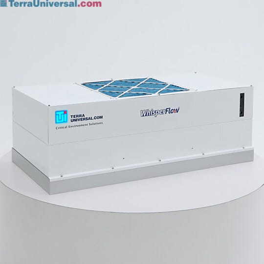 Uninterruptible Power Supply (UPS) mounted on top of FFU allows battery operation during power outage; status indicator lights provide visual alerts | 6601-24A-H-EC-BP displayed
