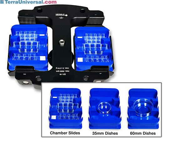 3-place chamber slide and 30/60mm dish adapter compatible with Hermle Z326 Universal Centrifuge