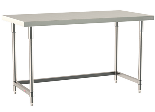 All 304 Stainless Steel TableWorx Work Tables with 3-Sided Frame by Metro for lab, electronics, pharma and general science applications; size and mobile options | 1544-PP-01 displayed