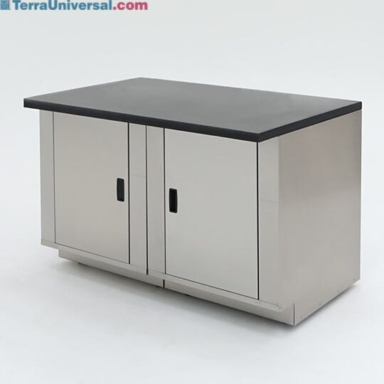 48" wide stainless steel base cabinet with epoxy table top resists common organic compounds, acids, and solvents; ideal for biochemistry labs | 1725-13 displayed