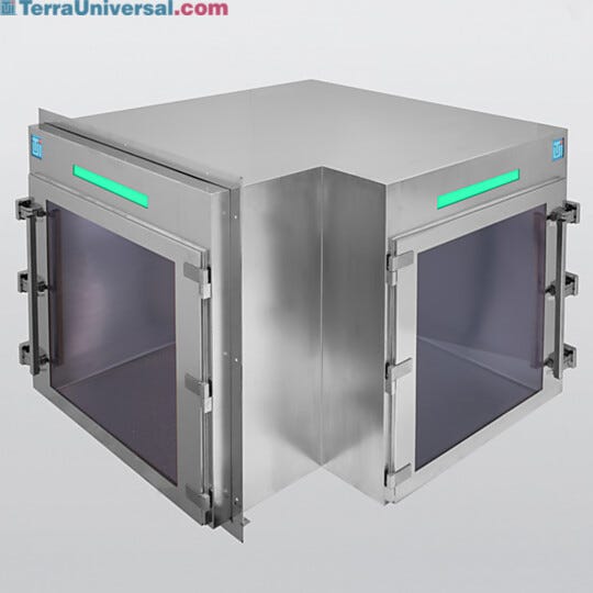 Create convenient 90-degree angle pass-through configurations for tight cleanroom corner walls | 2636-99 displayed